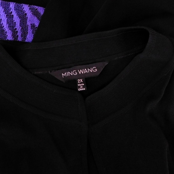 MING WANG Black Purple Knit Cardigan Zebra Knitwear Longline Career Size 2X - Picture 9 of 12